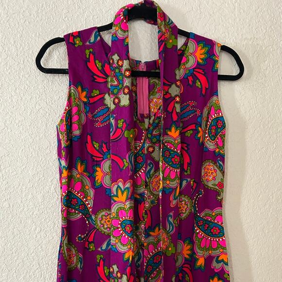 Vintage 70s Psychedelic Jumpsuit | Pink Orange Floral Wide Leg Palazzo Romper - Picture 10 of 11